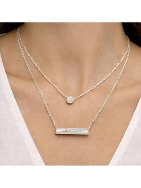 Stella Picciotto 2010s Sterling Silver 925 Two Chains CZ Bar Necklace